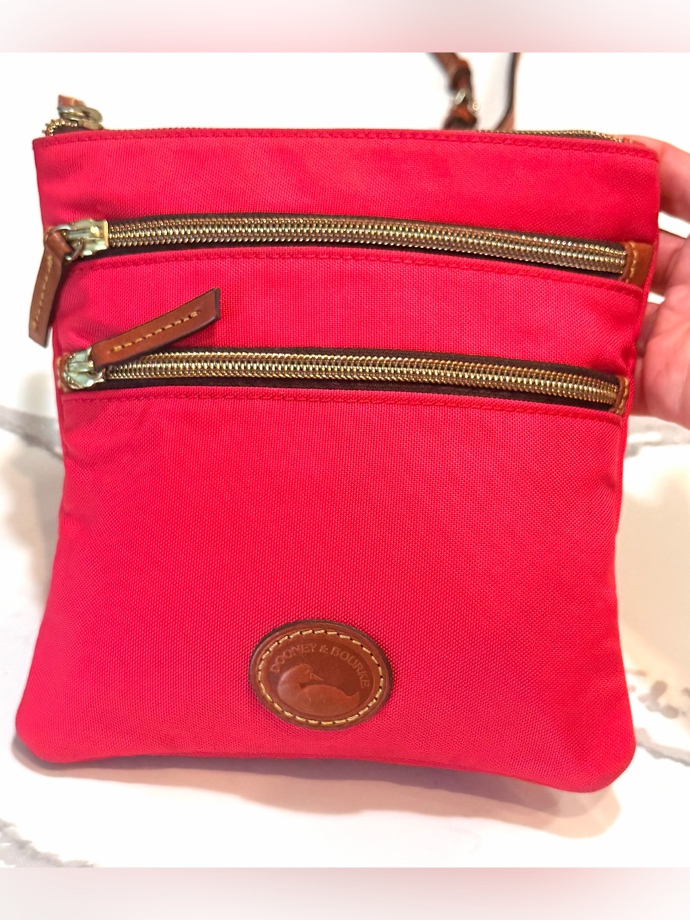 Dooney & Bourke Red Crossbody Double-Zip Pouch with Leather Trim - Picture 2 of 12